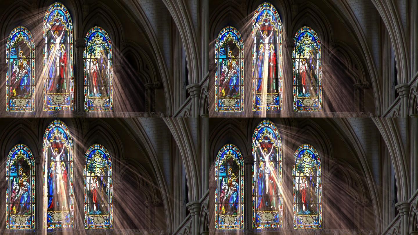 彩色玻璃光线场景背景光影照射光束大教堂