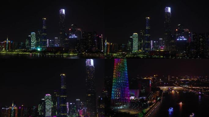 广州珠江新城CBD猎德大桥城市夜景航拍