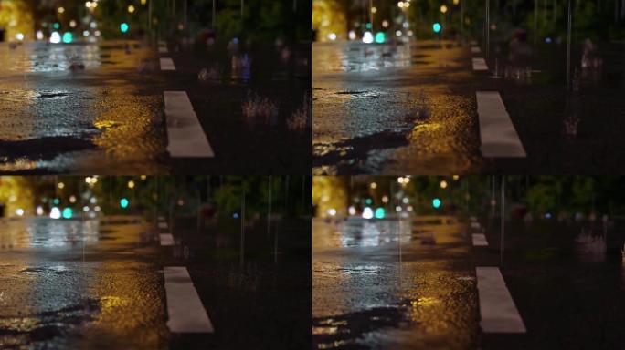 下雨马路特写实拍