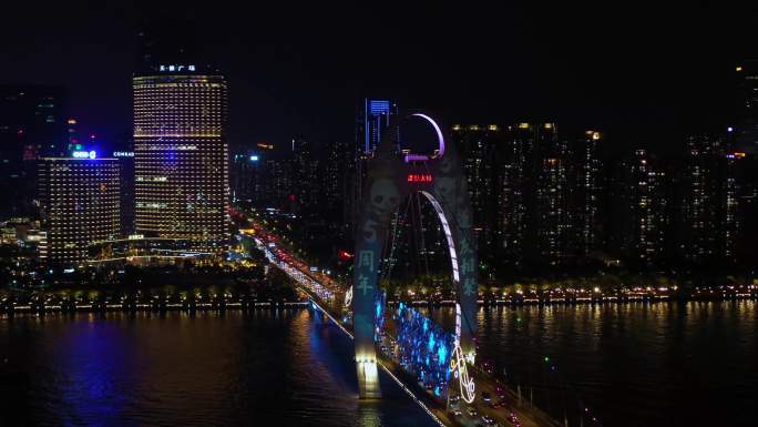 广州猎德大桥城市航拍夜景
