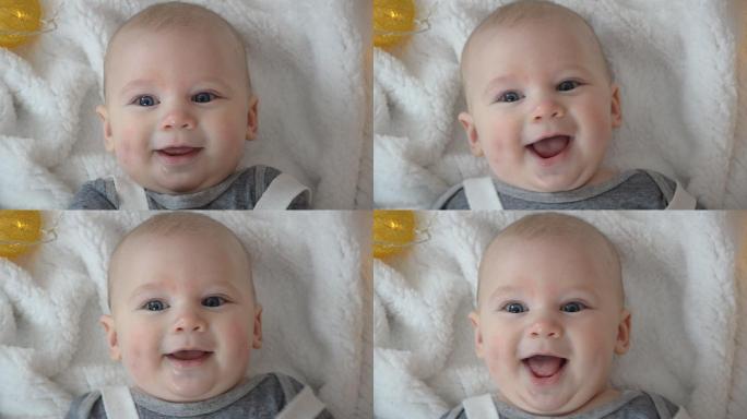 微笑的婴儿外国小男孩宝宝开心微笑