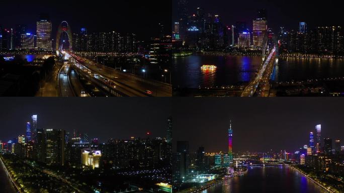 广州小蛮腰珠江城市猎德大桥航拍超清夜景