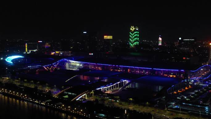 广州琶洲展馆珠江琶洲大桥城市航拍