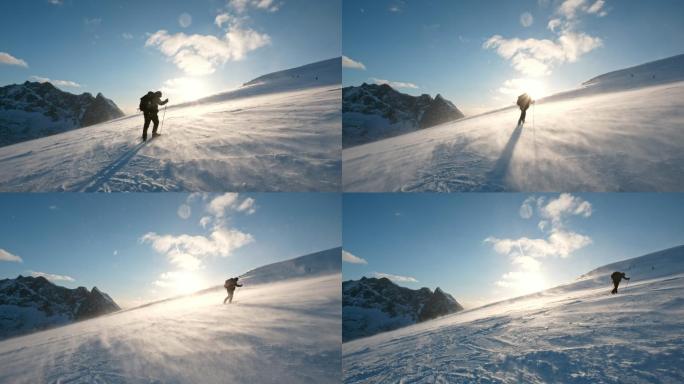 徒步穿越雪山爬雪山登山极限运动不惧风雪五