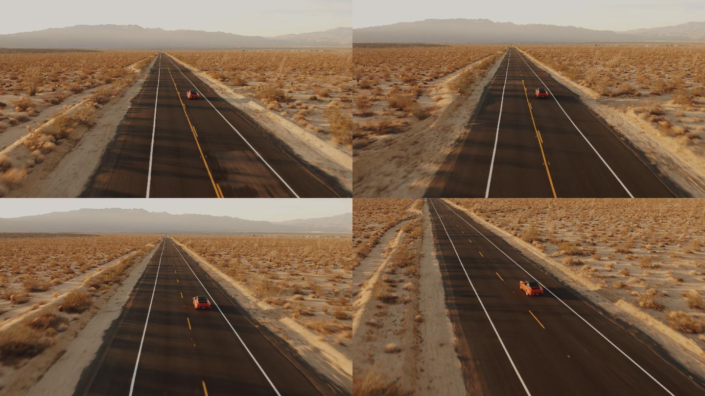 汽车行驶在沙漠道路