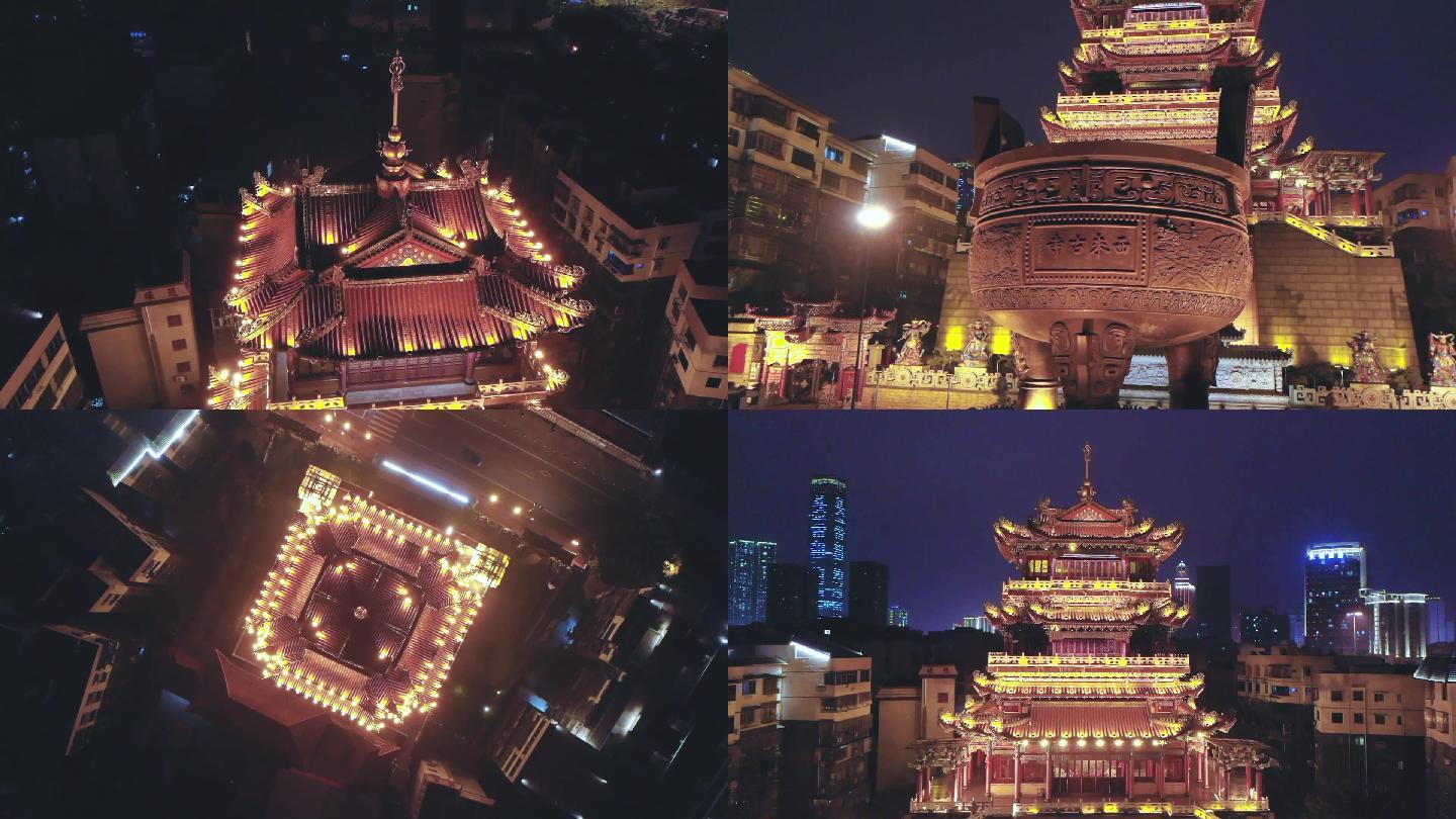 柳州夜景西来寺航拍视频