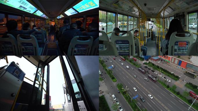 航拍城市公交车