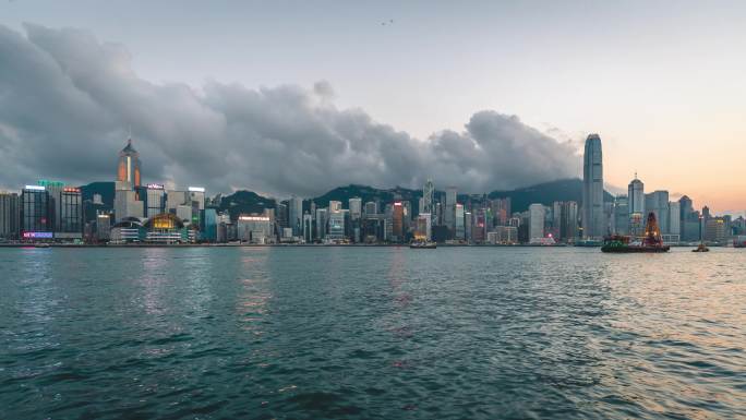 中国香港维多利亚港城市夜景延时摄影