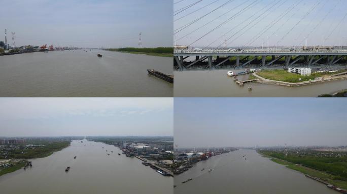 上海闵浦大桥黄浦江4K航拍原素材8分钟