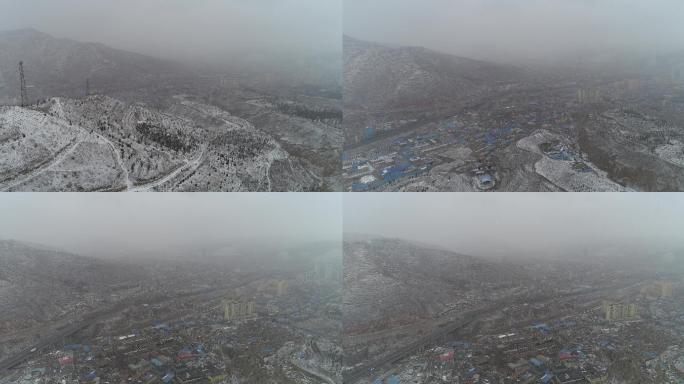 冬季下雪天的会宁县航拍