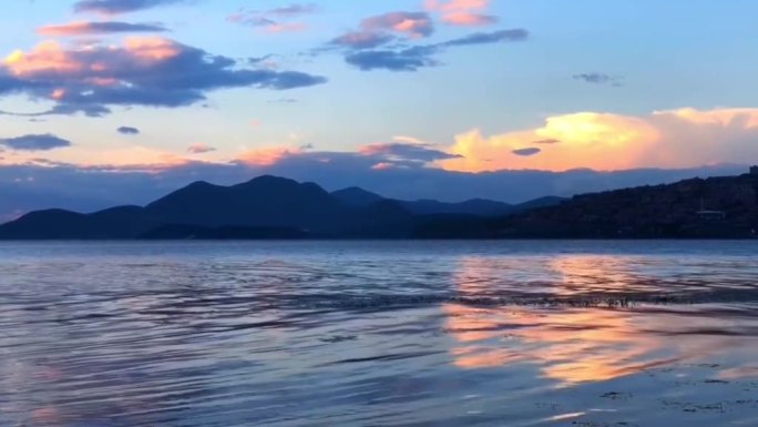 日落有山有水风景视频