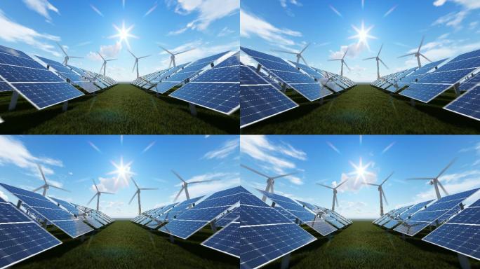 风车和能源板环保电能太阳板光伏光伏板光伏