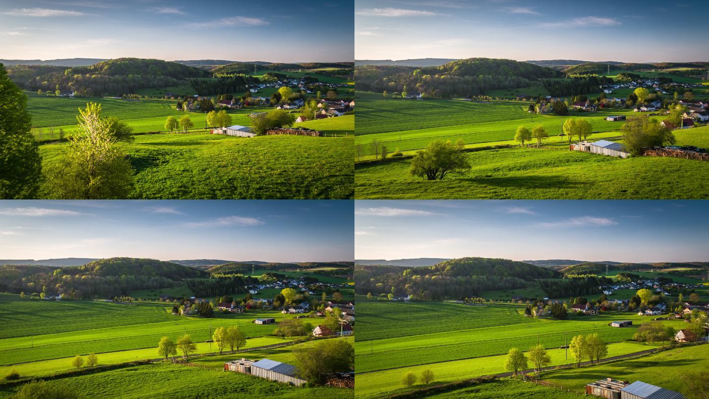 德国田野和村庄的乡村景观