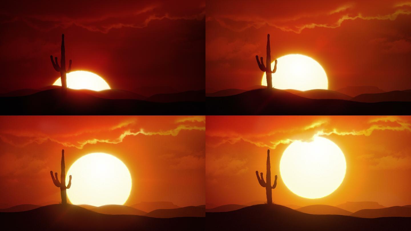 沙漠上冉冉升起的太阳