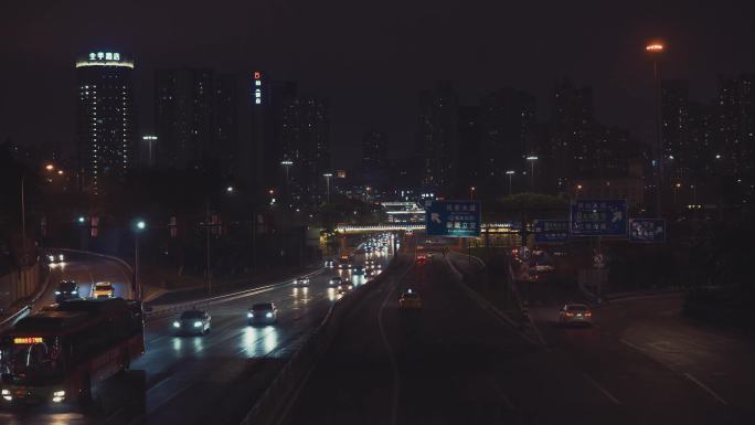 城市街头车流|夜景|路灯|4K