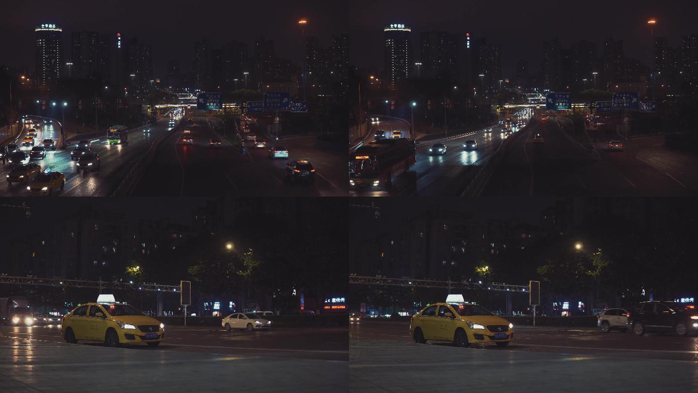 城市街头车流|夜景|路灯|4K
