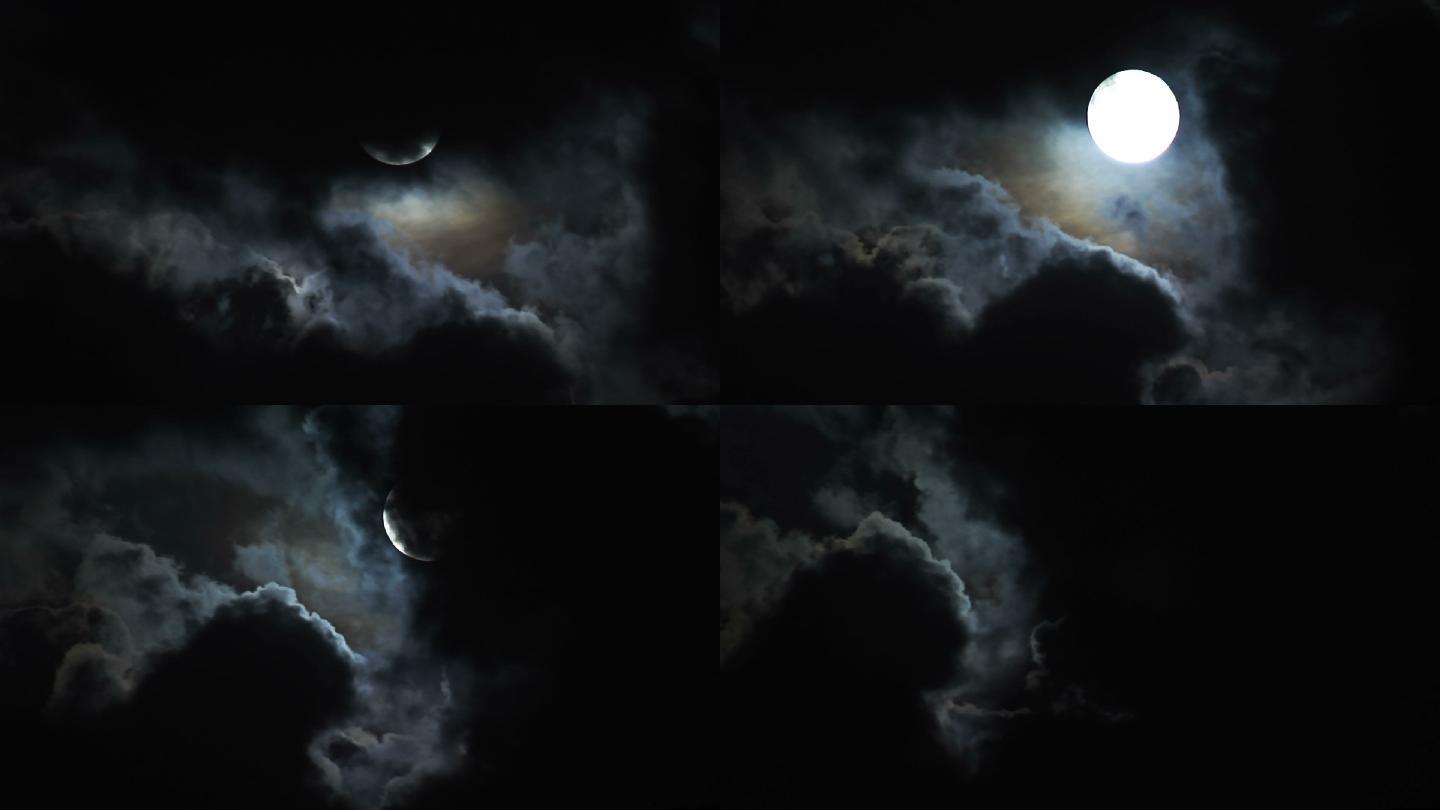 月亮和云月狼人恐怖夜色空镜月色云层黑云