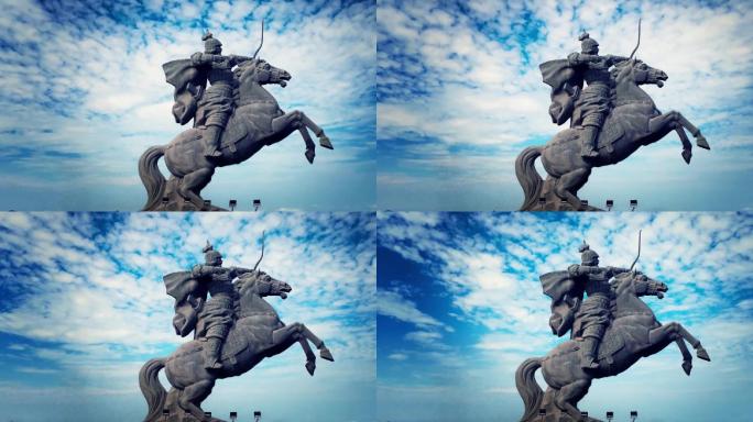 实拍延时邯郸标志建筑胡服骑射雕塑
