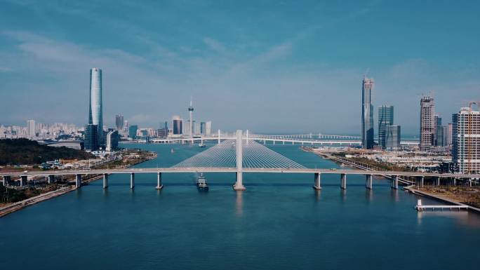 舶拍珠海横琴与澳门城市风光4K