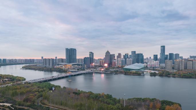 原创辽宁沈阳浑河大桥城市建筑全景视频