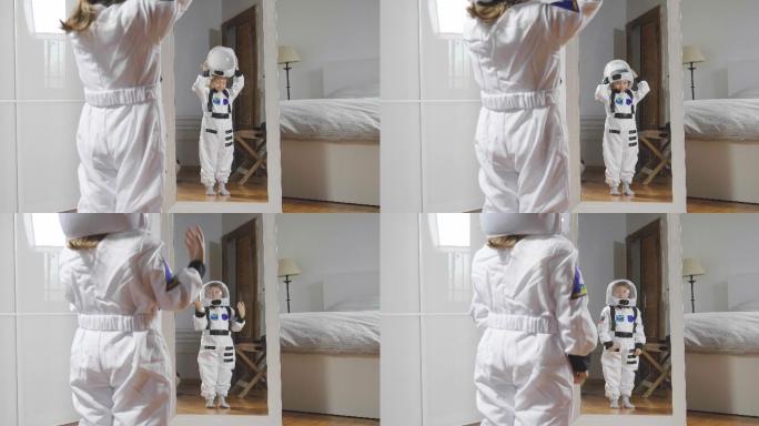 一个孩子穿着宇航服
