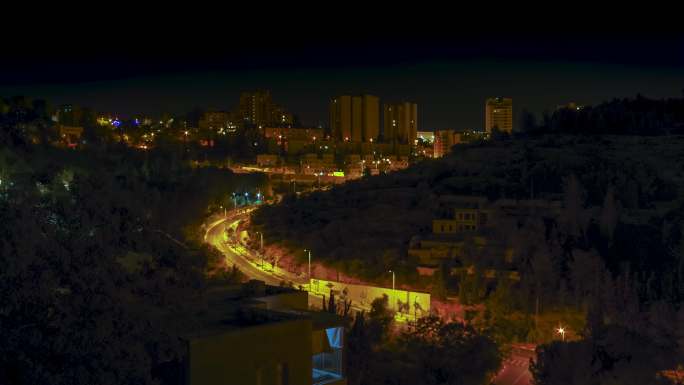 6K延时耶路撒冷夜景街景俯拍