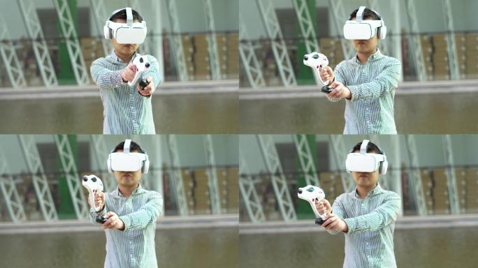 VR游戏虚拟现实vr枪操控体验科技视频素