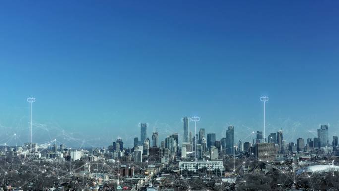 现代化智能城市线条数据连接城市未来科技智