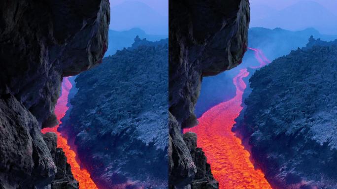 震撼火山爆发岩浆流动视频