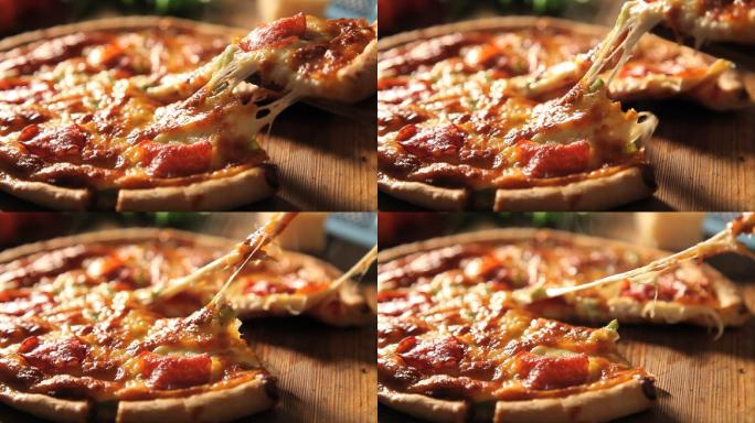 披萨片意大利香肠披萨食品和饮料