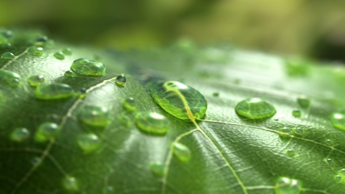 水滴落在叶子上水珠滴下清晨水珠