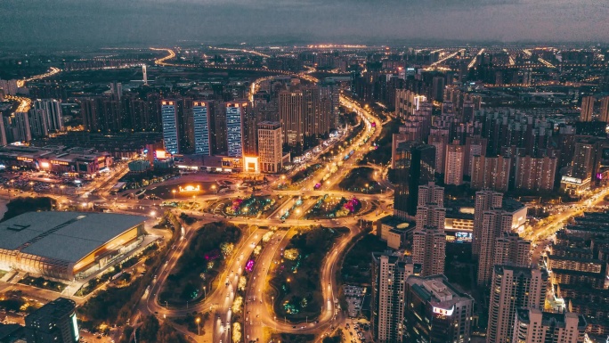 辽宁沈阳浑南区城市夜景航拍视频