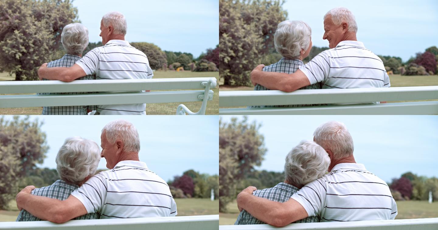 坐在公园长椅上谈恋爱的老人