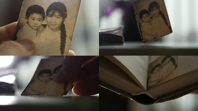 书页中泛黄的老照片母亲节温情视频素材