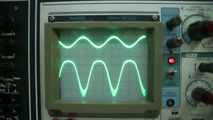 示波器，特写工业设备实验室正弦波