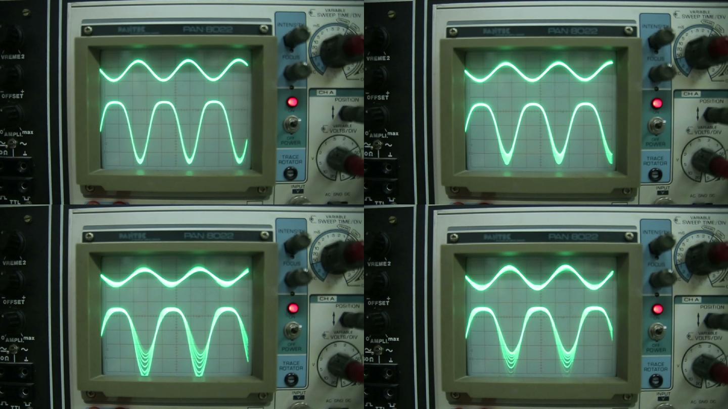 示波器，特写工业设备实验室正弦波