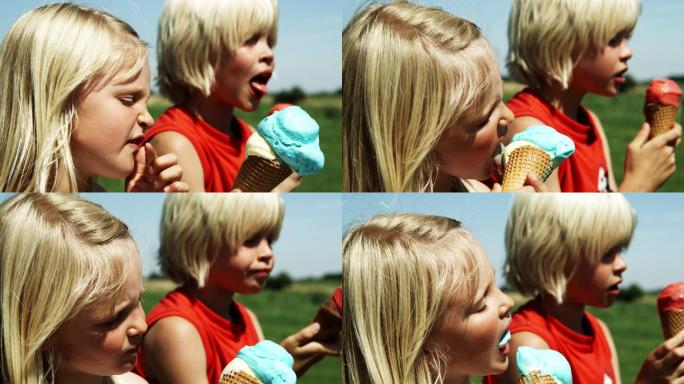 吃冰淇淋的孩子国外外国甜筒雪糕夏天