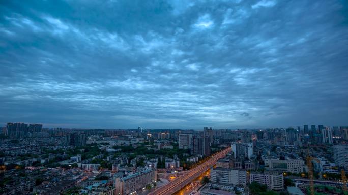 成都城市天际线日转夜城市亮灯晚霞延时4K