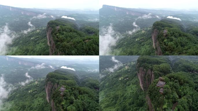 4K鸟瞰悬崖上的古刹寺庙广元仙峰观