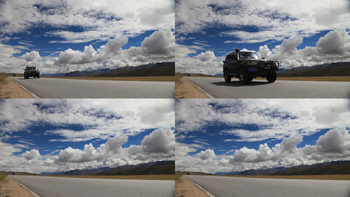 西藏公路边拍摄过往车辆