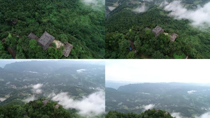 4K鸟瞰悬崖上的古刹寺庙广元仙峰观