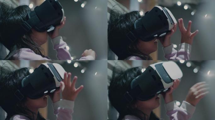戴着VR耳机的小女孩