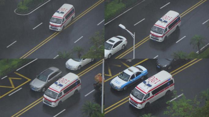 雨中厦门急救120救护车慢动作升格