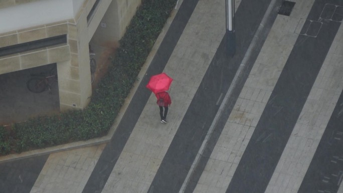 雨中撑伞的行人