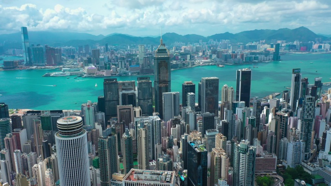 航拍香港城市上空航拍地标维多利亚港