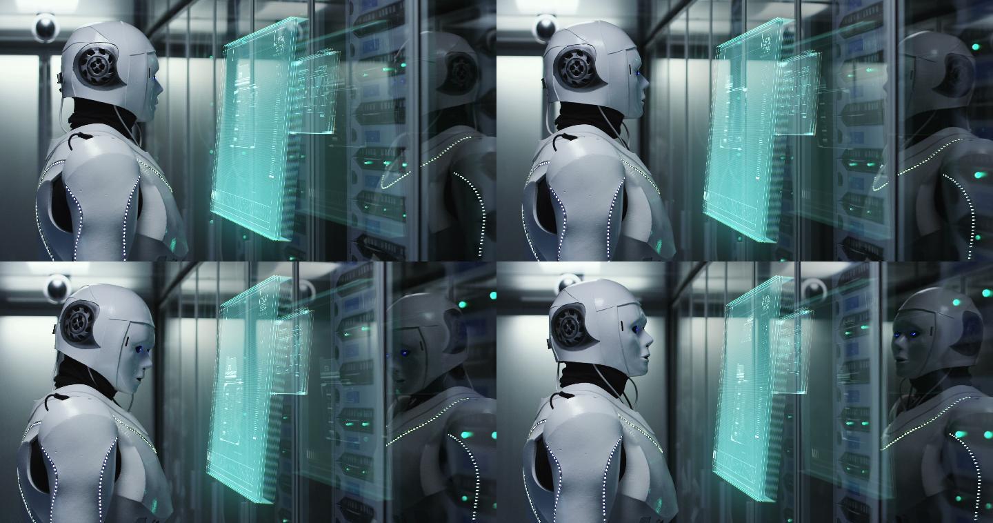 在数据中心工作的仿人机器人