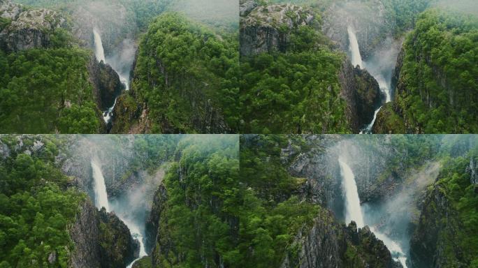 沃林福森瀑布和河流风景鸟瞰图