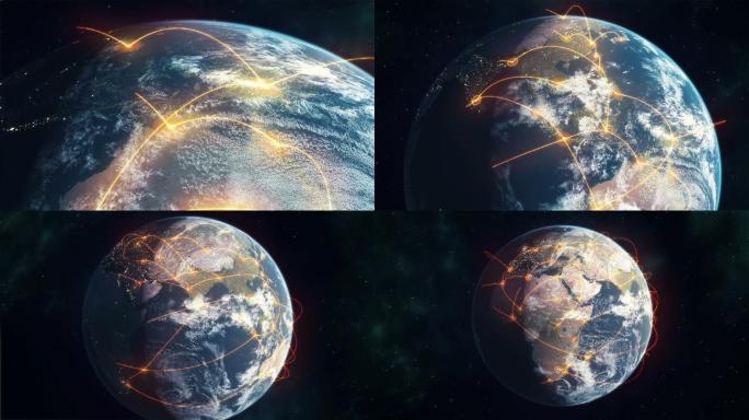 科技感地球地球光芒四射地球连线