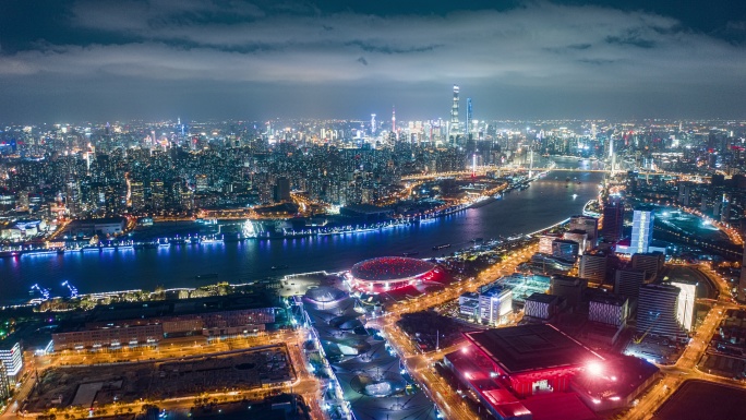 上海世博高清夜景航拍延时