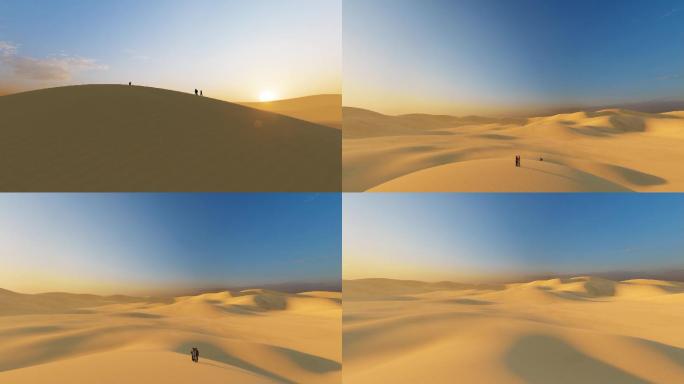 航拍徒步穿越壮观沙漠